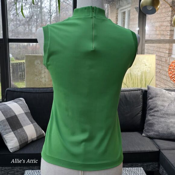 2 Sleeveless 70s Turtleneck Tops Shirt Zip Polyester Yellow Green Donnkenny S/M - Picture 10 of 12